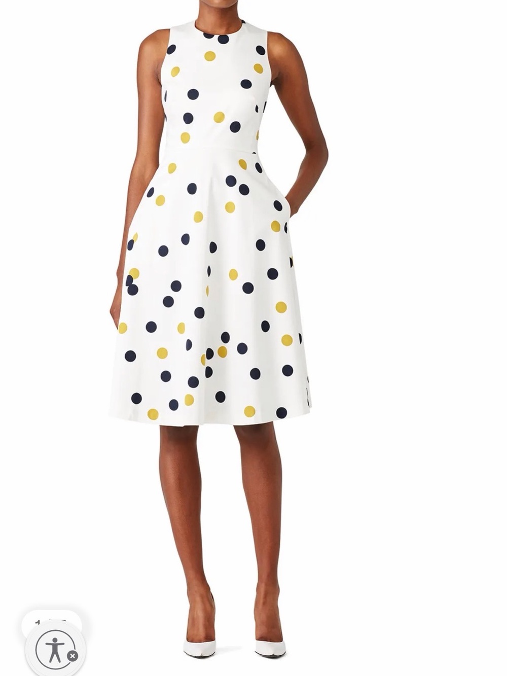 LK Bennett White Polka Dot Sleeveless Midi Dress - Yellow & Black